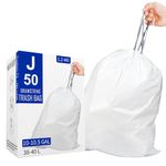 Code J (50 Count) 10-10.5 Gallon Heavy Duty Drawstring Plastic Trash Bags Compatible with simplehuman Code J | 1.2 Mil | White | 10-10.5 Gallon/38-40 Liter