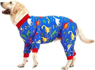 LovinPet Pitbull Large Dog Clothes, Wound Care/Post Surgery Dog Clothes, Lost World Dinosaurs Print, UV Protection, Pet Anxiety Relief, Large Dog Onesies, Pet PJ's/XL
