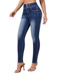 roswear Women’s High Waisted Stretchy Skinny Curvy Jeans Tummy Control Jeggings, Navy Blue, Small