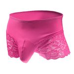 Bommi Fairy Men's Lace Briefs Sissy Pouch Underwear Crossdress Breathable Stretch Cotton Lace Panties Large Hip Wrap with Translucent Thighs (Rose)