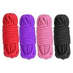 Cosymate Soft Cotton Rope Binding Rope All Purpose Thick Cotton Twisted Knot Tying Rope, 8mm Diameter, 5m Long, Pack of 4, Black Red Pink Purple