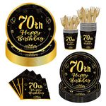 144PCS 70th Birthday Plates and Napkins Birthday Party Supplies 70th Birthday Party Decorations for Men Women Birthday Party Tableware 70th Birthday Paper Plates Napkins Cups Forks and Knives Serve 24