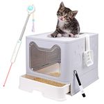 FIFIPETS Foldable Cat Litter Box with Lid, Enclosed Cat Potty, Top Entry Anti-Splashing Cat Toilet, Easy to Clean Including Cat Litter Scoop and Interactive Toys (Smoky Grey)