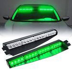 Xprite Green Dash Strobe Lights Emergency 32 LED Visor Sunshield Windshield Deck Hazard Warning Flashing Light w/Extend Bracket Split Mount for Volunteer Firefighter Vehicles Truck