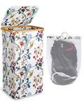 efluky Slim Laundry Basket with Lid, Narrow Laundry Hamper with Removable Bag, Skinny Dirty Clothes Basket with Bamboo Handles for Bathroom, Bedroom & Laundry Room, 100L Floral