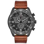 Citizen Eco-Drive Weekender Chronograph Men's Watch, Stainless Steel with Leather strap, Brown (Model: AT2447-01E)