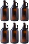 FastRack 1/2 Gallon Amber Growlers (Case of 6), 64oz, Brown with 6 Polyseal Caps