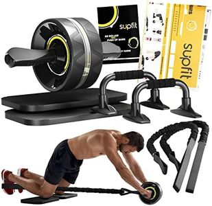 SUPFIT Ab Rollers Wheel Kit, Strength Training Abdominal Roller Set with Knee Pads, Push-Up Bars, Resistance Bands, Workout Guide, Perfect Home Gym Equipment for Men Women Abdominal Exercise