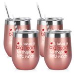 GINGPROUS 4 Pack Teacher Appreciation Gifts in Bulk, Birthday Christmas Teacher Gifts for Teachers Women, It Takes a Big Heart Wine Tumbler Set, 12 Oz Stainless Steel Wine Tumbler with Lid, Rose Gold