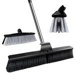 Masthome 24" Large Push Broom,Outdoor Brooms with 57.6 in Stainless Steel Long Handle for Yard Floor Cleaning,Multi-Surface Stiff Bristles Garage Heavy Duty Broom,Extra 12" Indoor/Outdoor Broom Head