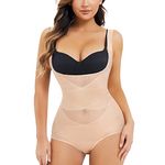 Chumian Bodysuit for Women Shapewear Waist Trainer Body Shaper Mesh Slimming Shaping Bodysuits Tummy Control Top (Beige, L)