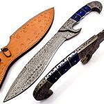 Nooraki - 18 inches Handmade Damascus Steel Machete/Kukri Knife, Bushcraft Knife, Hunting Knife, Camping Knife, Collectors Knife, Full Tang Handle With Leather Sheath - MK-310