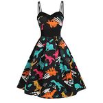 AMhomely Women Dress Sale Clearance Casual Sleeveless Vintage Dinosaur Cami High Waist Swing Dress UK Ladies Dress Party Elegant Beach Dress Club Cocktail Work Dresses Evening Gowns Black, XXL