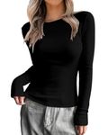 Zeagoo Womens Basic Long Sleeve Shirts Crewneck Tops Slim Fit Tight Tshirt Fashion Layering Tops Yoga Compression Undershirts Black