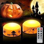 CANDLE IDEA 2 PCS Halloween LED Pumpkin Lights with Timer and Remote, Battery Operated Jack-O-Lantern Orange Light for Halloween Decor, Flameless Candles for Pumpkin Decoration