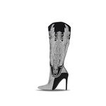 Knee High Cowboy Boots Women Western Wide Calf Rhinestone Cowgirl Boots for Women with Stiletto Heels Fashion Dress Boots for Women (Olkley), Black, 6 UK