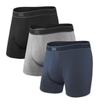 SAXX Underwear Co. Men's Daytripper Relaxed Fit Boxer Brief Fly 3-Pack, Black/Grey/Navy, Large