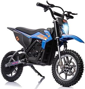 36V Ride On Dirt Bike Motorcycle for Teens,500W 15.5MPH Fast Speed Electric Battery-Powered Off-Road Motorcycle, Max Load 175 Lbs,Led Light,Leather Seat,Disc Brake,Air-Filled Tires,Blue
