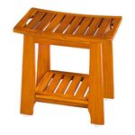 NNN Teak Shower Bench Seat with Handle 14 Inch/Teak Wood Shower Stool with Shelf/Wooden Bathroom Spa Bathing Stool/Waterproof Teak Shower Stool/Indoor and Outdoor Use,Patented Design.