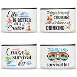 SEAOYOZO 4Pcs Cruise Survival Kit Makeup Bags Gifts Cosmetic Bags Cruise Ship Essentials Bags Travel Organizer Zipper Pouch for Women Cruising Lovers Accessories, Cruise Ship Classic Theme, S, Cruise