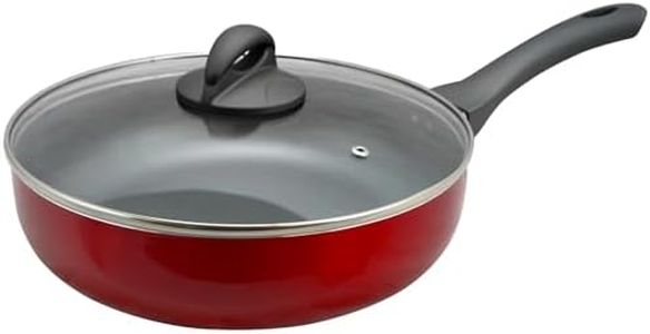 Oster Herscher 3.5 Qt Non-Stick Aluminum Saute Pan with Lid, ranslucent Red