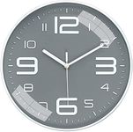 Rylan Wall Clock 12" Silent Quartz Decorative Latest Wall Clock Non-Ticking Classic Clock Battery Operated Round Easy To Read For Room/Home/Kitchen/Bedroom/Office/School*= - Analog, Plastic, Grey