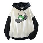 SIGOYI Frog Hoodie for Women Skateboard Print Anime Hooded Sweatshirt Teen Girls Cute Loose Stitching Pullover Tops, A-black, M