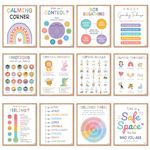 BEAWART 9 Calming Corner Classroom Posters, Mental Health Posters Therapy Office Decor ,Calm Down Corner Coping Skills Wall Art for Kids Toddler Classroom Preschool Homeschool Decoration, Feelings