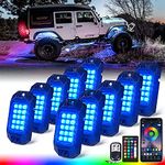 Xprite 10 Pods RGB Rock Lights Kit, Bluetooth Multicolor Neon Lighting Cars Underglow Footwell Wheel Well Light, w/RF Remote Controller for Off-Road, Trucks, UTV, ATV, SUV, RZR, Motorcycles, Boat