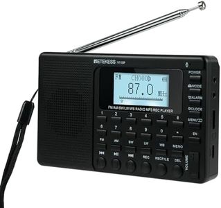 Retekess V115P Radio Portátil Pequeña, Radio a Pilas, Am/FM/SW/LW/WB, Radios Pequeñas Digitales con MP3, 1800mAh, TF/AUX, Grabación, Iluminación, Temporizador de Apagado, para Exteriores y Hogar
