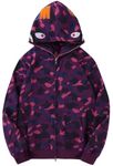 MINIDORA Boy's Fashion Camo Hoodie Full Zip Sweatshirts Streetwear Jacket for Youth Purple Medium