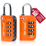 OW-Travel Luggage Locks TSA Approved (2 Pack Orange) 4 Digit Suitcase Padlocks. TSA Locks Approved Security Backpack Padlock Suitcase, Case Locks, Combination Lock Luggage Bag, Gym Locker Padlocks