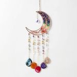 Agate Gemstone Dream Catcher 7 Chakra Tree of Life Dream Catcher with Rainbow Crystal Stones Handmade Dreamcatcher Wall Decor for Adults Boys Girls,Bedroom,Wedding,Garden,Bless Gift(Rainbow Moon)