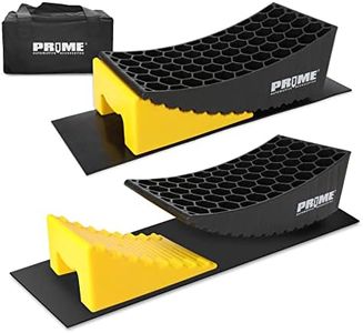 PR1ME Camper Leveler, 2 Pack RV Leveling Blocks, HDPE Curved Levelers,Include 2 Curved Levelers, 2 Chocks, 2 Anti-Slip Mats and Carrying Bag