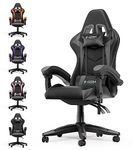 Bigzzia Gaming Chair Office Chair, Leather Ergonomic Video Game Chair with Lumbar Cushion&Headrest&Fixed Armrest, Racing Gaming Chair for Adult Teen (Grey)