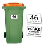 4x Wheelie Bin Stickers Personalised House Number Road Name 100mm x 150mm Weatherproof UV Resistant Wheelie Bin Front Lid Stickers