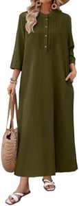 Celmia Cotton Dress for Women Casual Long Sleeve Linen Maxi Dresses ArmyGreen Small