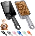 2-Pack Dog Food Scoop 1 Cup, Plastic Pet Food Measuring Scoop With Measuring Lines (1/2 & 1 Cup Markings) for Dogs, Cats, Fish, Bird（Black and Grey)
