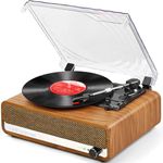 Vinyl Record Player with Speaker Bluetooth Turntable Vintage Portable Vinyl Player Support USB AUX-in Headphone RCA Line-Out Adjustable Needle Pressure 3 Speed Belt-Driven Auto-Stop Mirror Design