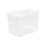 Wham Crystal 4x 80L Plastic Storage Boxes with Lids. Large Size, Strong (Pack of 4, 80 Litre). Made in the UK (Clear)