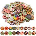 100PCS Wooden Buttons for Crafting, Assorted Vintage Round Knitting Buttons Mixed Wooden Flower Buttons for Sewing DIY Crafts Decorative (20 mm)