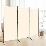 CHOSENM 3 Panel Folding Privacy Screens, 6 FT Tall Wall Divider with Metal Frame, Freestanding Room Divider for Office Bedroom Study (3 Panel, Beige)