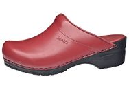 Sanita | Sonja PU Mule Clog | Original Handmade Flexible Leather Clog for Women | Anatomical Shaped Footbed with Soft Foam | Red | 8 UK