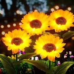 Pivalo Solar Sunflower Light Indoor Outdoor Flower Lamp with 8 LEDs Rechargeable Water-Resistant Sun-Powered LED for Home Garden Decoration Balcony Backyards Pathways (Set of 4, Warm White)