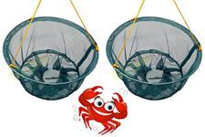 GLOW Set of 2 Crab Drop Nets with Spring Loaded Bait Holder 30cm Netting Trap with 11m of Rope and Plastic Bait Clip for Safe Family Kids Crabbing Catching Fish Prawn Crayfish Lobster