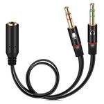 Eightiz Gold Plated 3.5 mm Headphone Splitter for Computer 2 Male to 1 Female 3.5mm Headphone Mic Audio Y Splitter Cable Smartphone Headset to PC Auxiliary Adapter (Black,20cm)