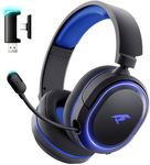 Wireless Gaming Headset, 7.1 Surround Sound, 2.4GHz USB Gaming Headphones with Bluetooth 5.4, 100H Battery, ENC Noise Canceling Mic, RGB Light, Wireless Headset for PC PS5 PS4 Mac Switch (Black-Blue)