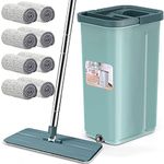 Aifacay Floor Mop and Bucket Set, Hands-Free Squeeze Flat Mop Bucket System 8 Reusable Microfiber Pads, 57.8'' Stainless Steel Long Handle Floor Cleaner Mops for Hardwood, Laminate