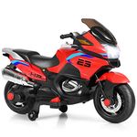 Costzon Kids Ride On Motorcycle, 12V Electric Battery Powered Ride On Bike w/Training Wheels, LED Lights, Music, Pedal, Forward/Reverse, Gift for Children Boys Girls (Red)