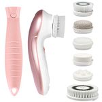 Fancii 7 in 1 Waterproof Electric Facial & Body Cleansing Brush Kit with Handle and 6 Brush Heads - Best Advanced Face Spa Scrub System (Blush)